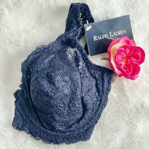 New with tags RALPH LAUREN NAVY BLUE LACE BRA with UNDERWIRE. No padding. SZ 36C